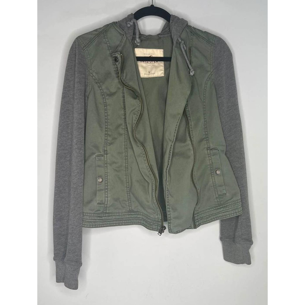 Hollister Full Zip Hooded Jacket Khaki Green Youth Large